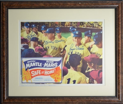 Impressive 1962 Safe at Home Lobby Card Signed by Mantle, Maris and Tresh.